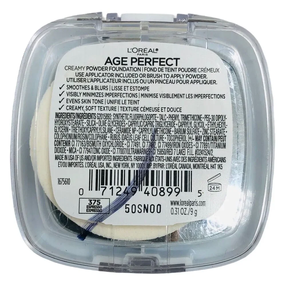 LOREAL AGE PERFECT CREAMY POWDER FOUNDATION #375 Espresso Dark Complexion Makeup